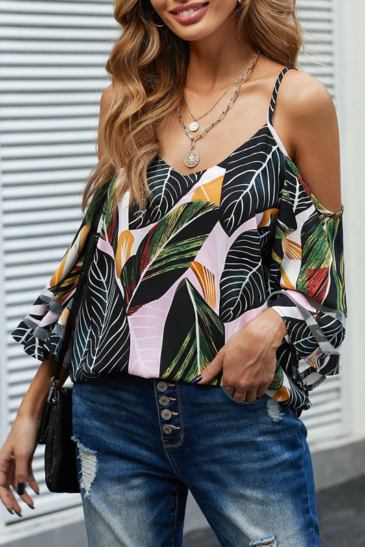 Palm Cold Shoulder Blouse