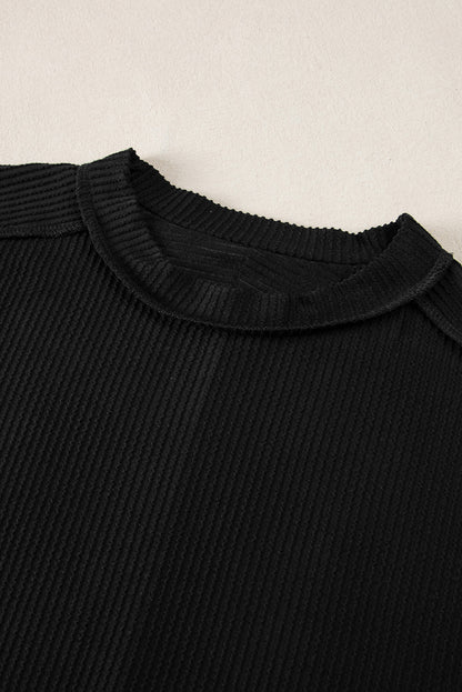 Textured Knit Exposed Stitching T-Shirt | Black