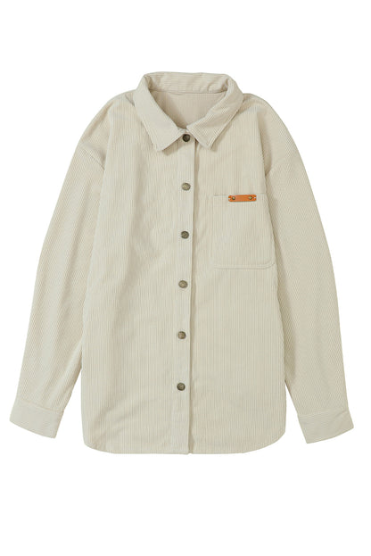 Corduroy Buttoned Front Pocketed Shacket | Beige