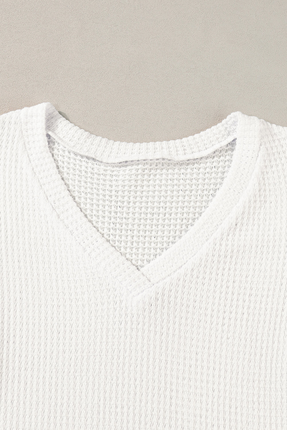 V Neck Petal Sleeve Waffle Knit T-Shirt | White