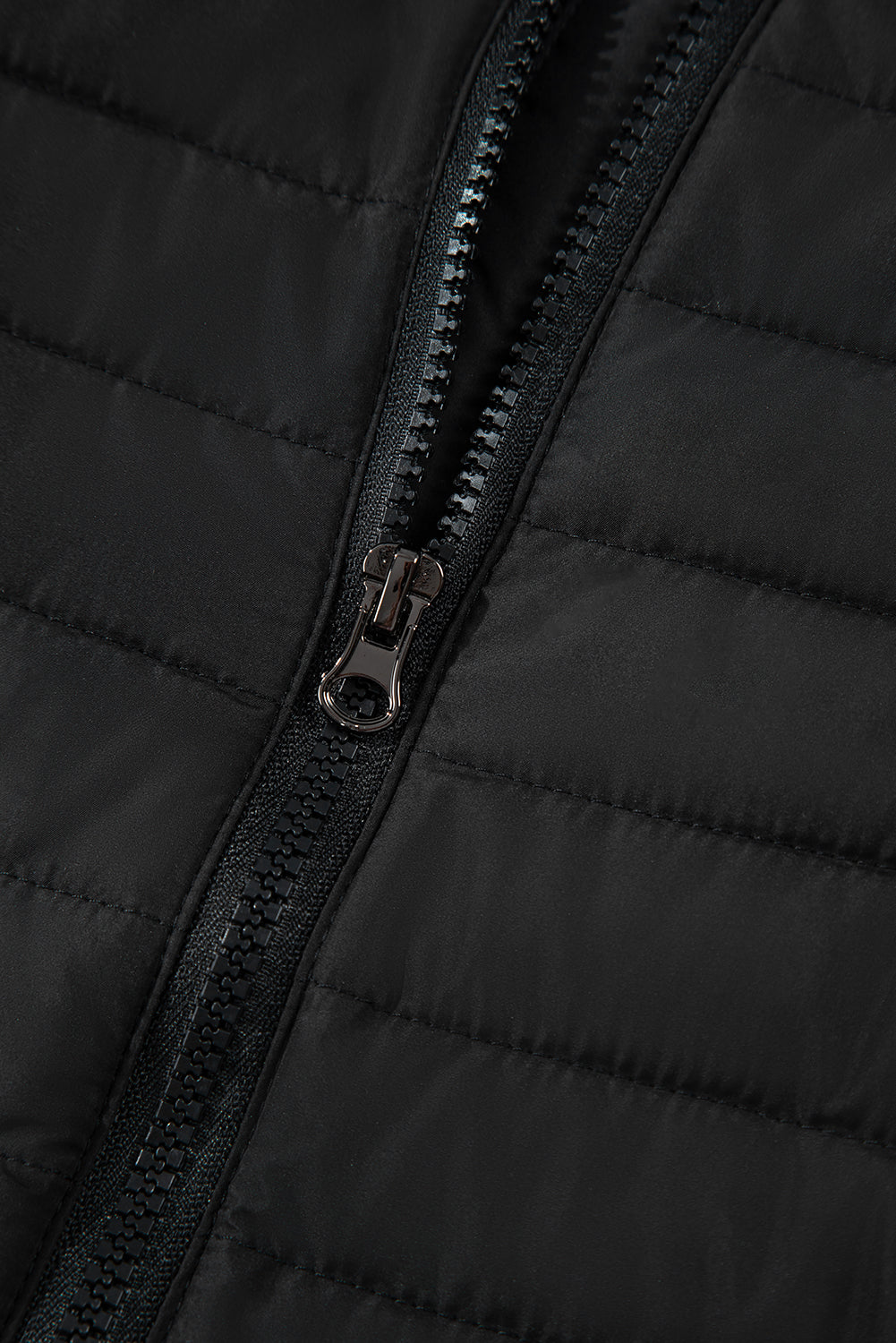 Solid Colour Quilted Zip-Up Puffer Jacket | Black