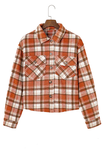 Plaid Button-Up Flap Pocket Jacket | Orange