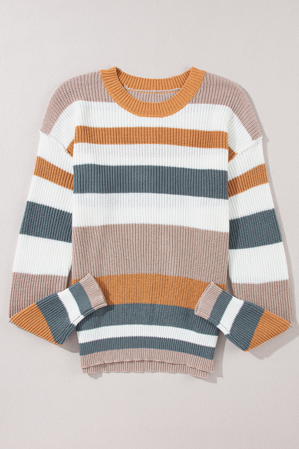 Classic Round Neck Colourblock Knit Sweater | Camel