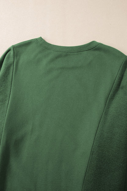 Loose Patchwork Crewneck Plus Size Sweatshirt | Blackish Green