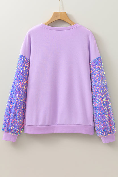 Sequin Patchwork Long Sleeve Pullover Top | Orchid Petal