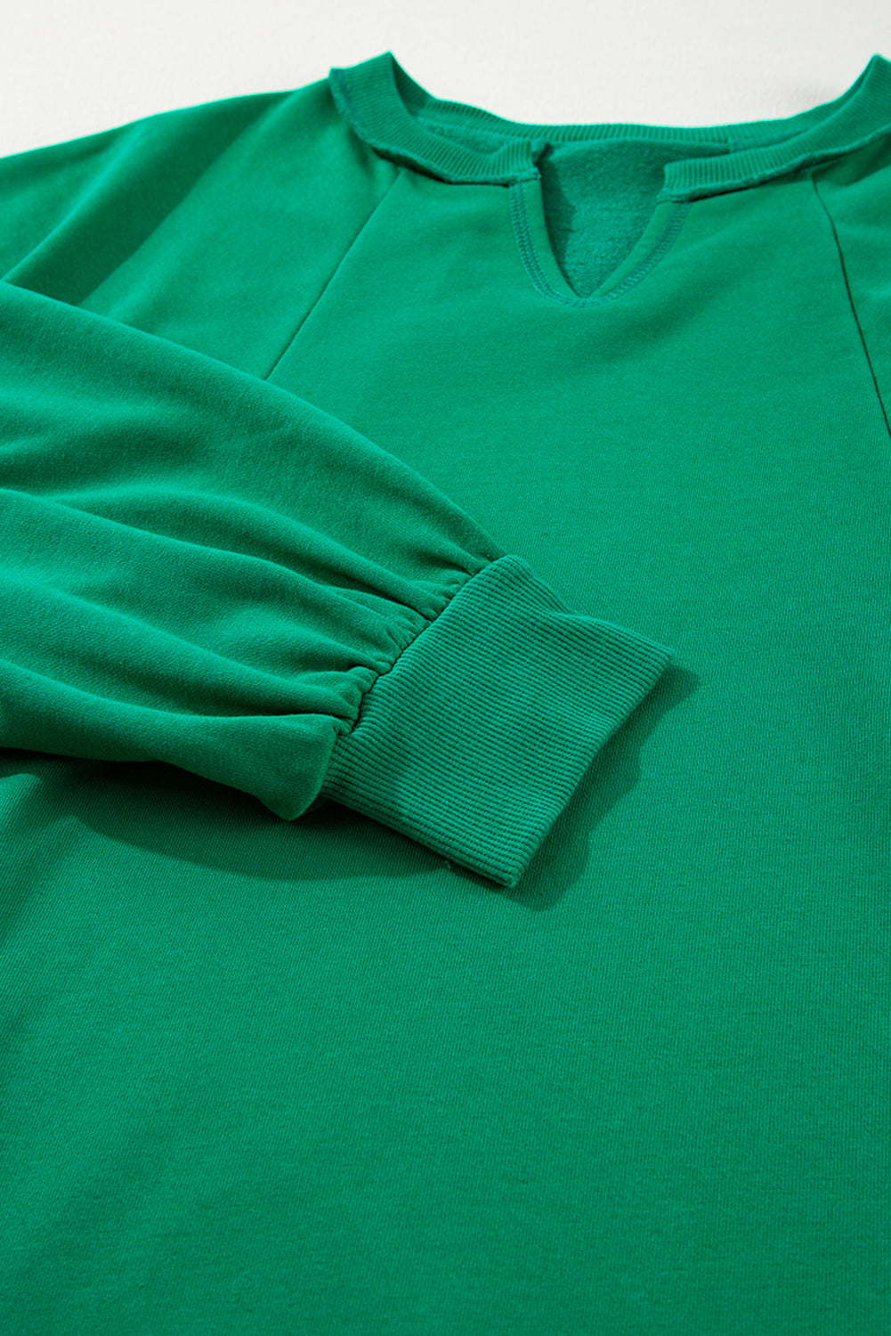 Exposed Seam Notched Neck Drop Shoulder Plus Sweatshirt | Bright Green