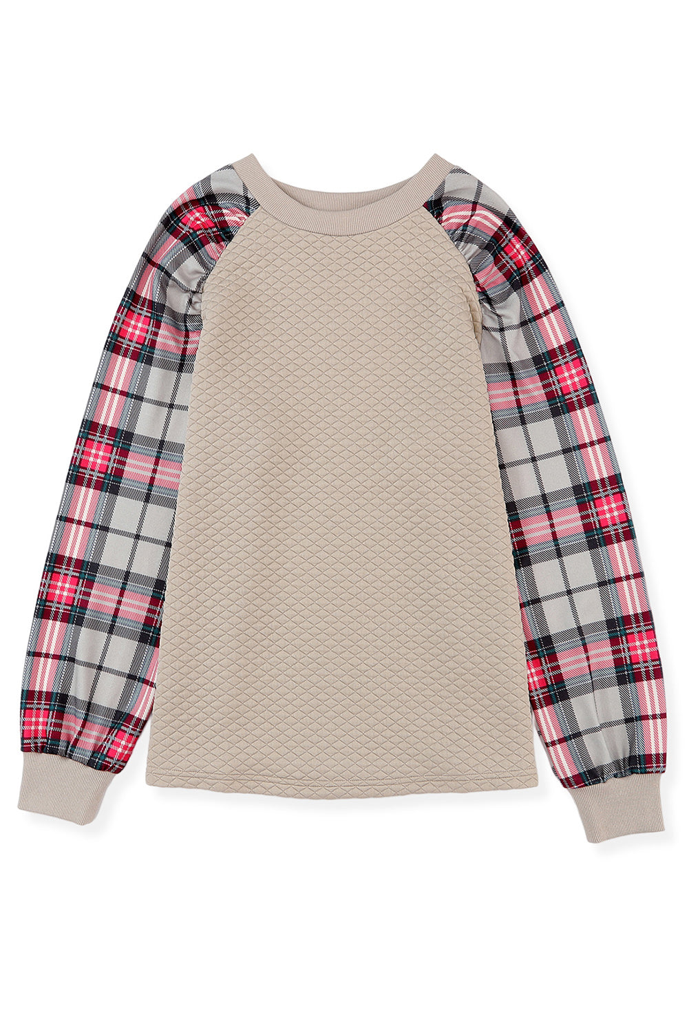 Plaid Raglan Sleeve Sweatshirt | Apricot