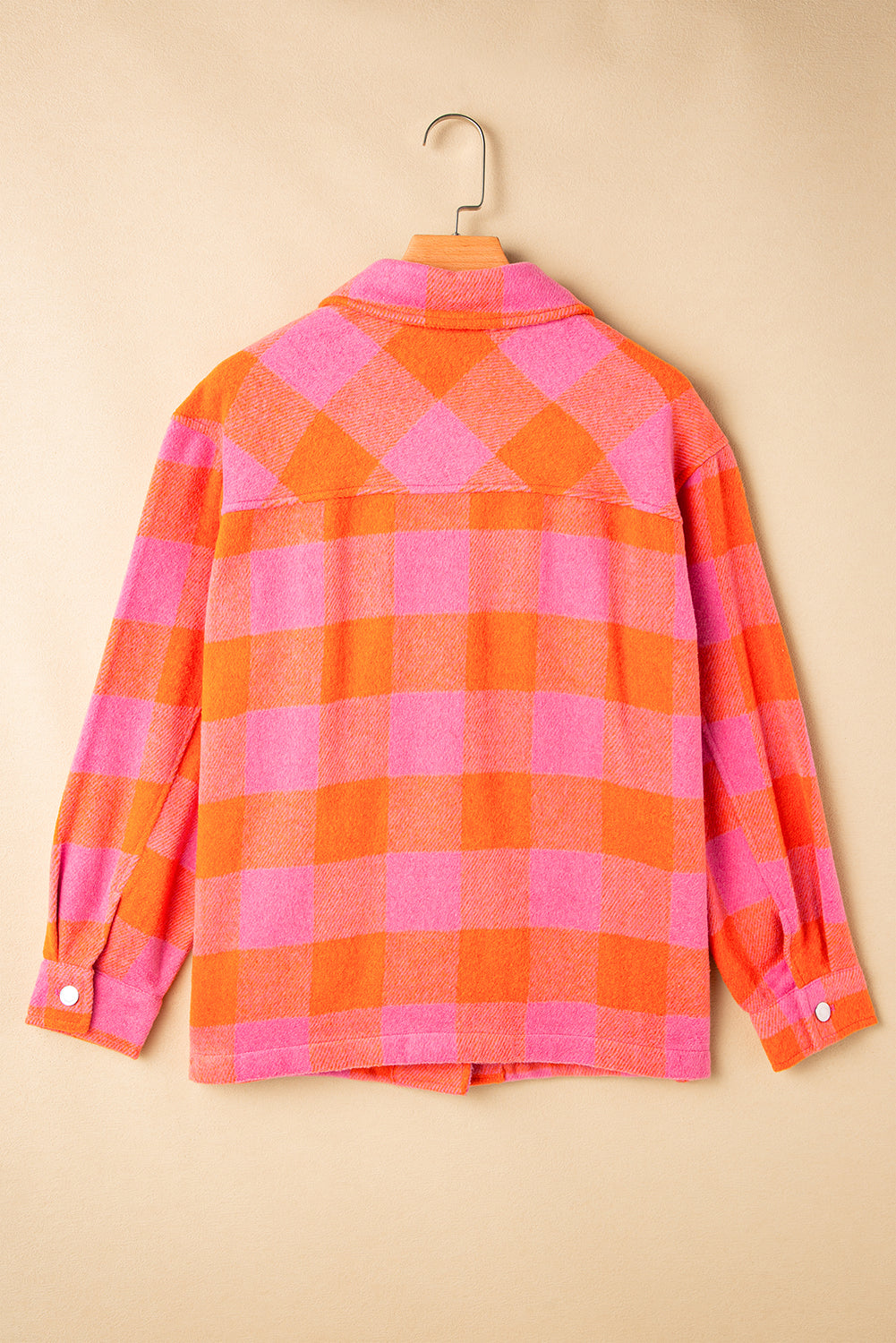 Plaid Chest Pockets Button-Up Turn Down Collar Jacket | Orange