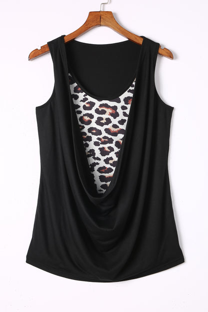 Leopard Ruched Fake Two-Piece Tank | Black