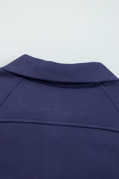 Fleece Lined Zip Up Stand Collar Thumbhole Sleeve Sweatshirt | Navy Blue