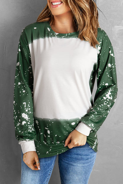 Bleached Tie-Dye Print Long Sleeve Top | Mist Green