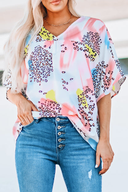 Animal Watercolour Mixed Print Loose Top | White