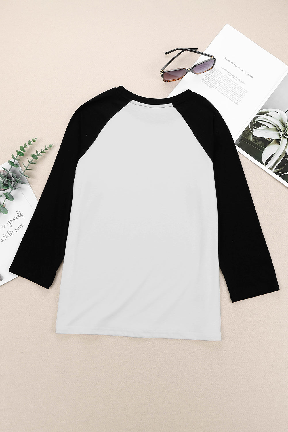 Colour Block Raglan Sleeve Pullover Top | Black