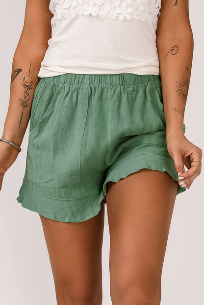 High Waist Pocketed Ruffle Shorts | Green