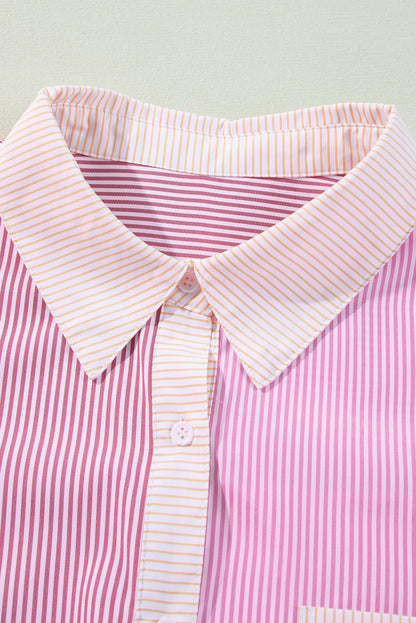 Print Colourblock Plus Size Shirt | Pink Stripe