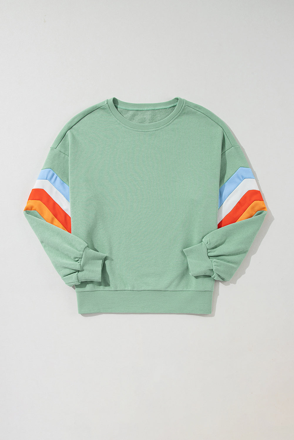 Rainbow Striped Sleeve Crew Neck Loose Sweatshirt | Moonlight Jade