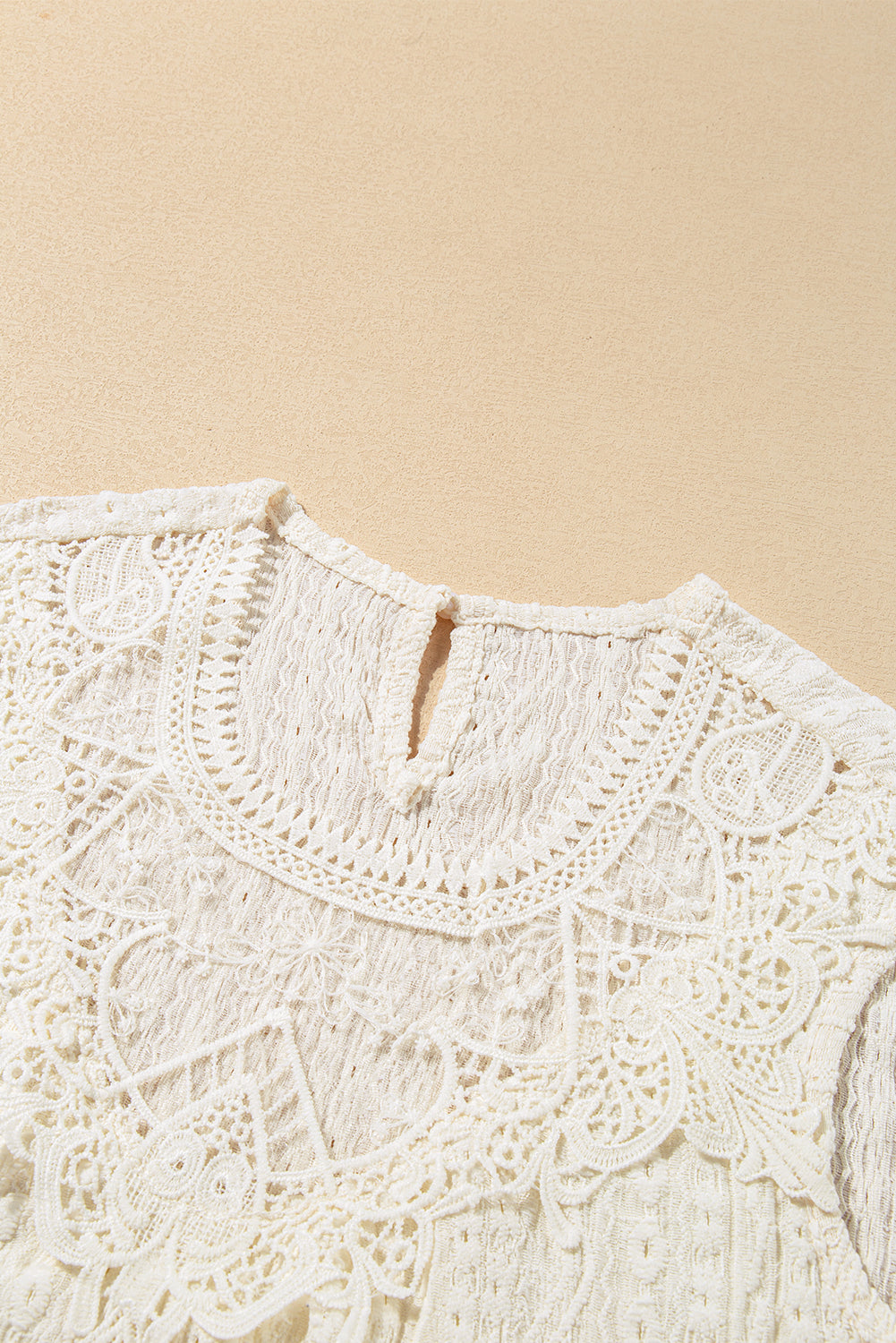 Guipure Lace Crochet Keyhole Back Tank Top | Apricot