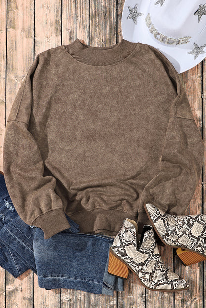 Drop Shoulder Crew Neck Pullover Sweatshirt | Brown