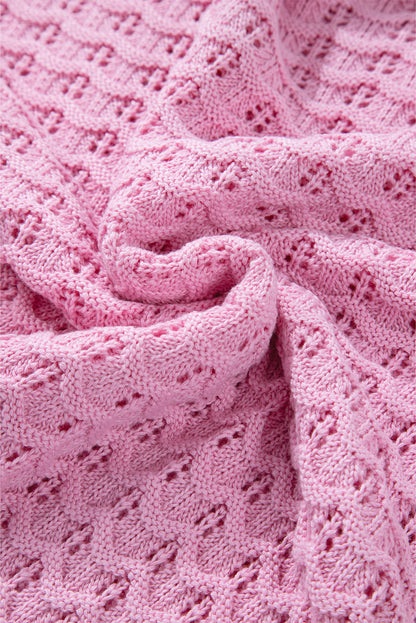 Crochet Knit Drop Shoulder Sweater | Pink