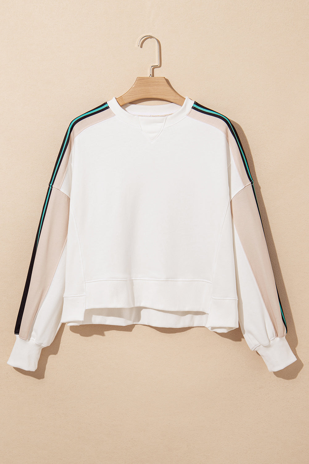 Striped Colour Block Exposed Seam Loose Active Sweatshirt | White