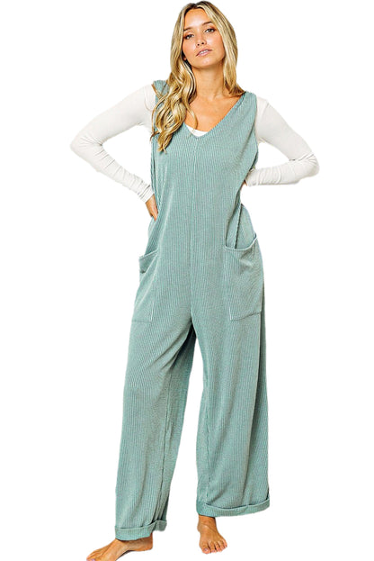 Corded Tie Straps V Neck Wide Leg Jumpsuit | Moonlight Jade