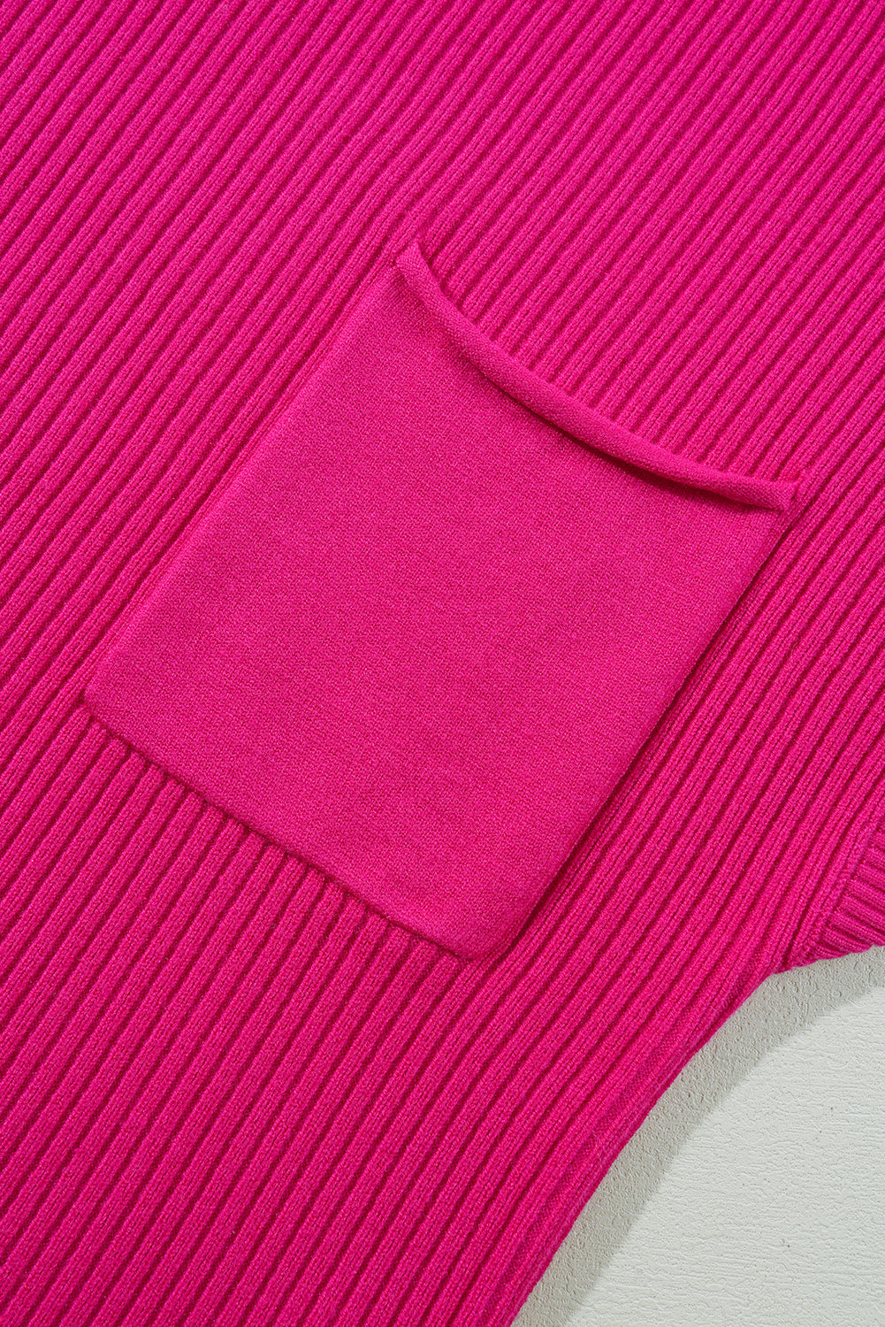 Patch Pocket Ribbed Knit Short Sleeve Sweater | Rose Red