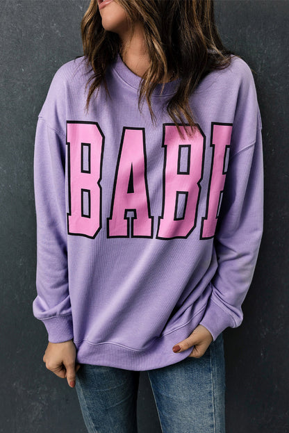 Babe Letter Graphic Pullover Sweatshirt | Gray