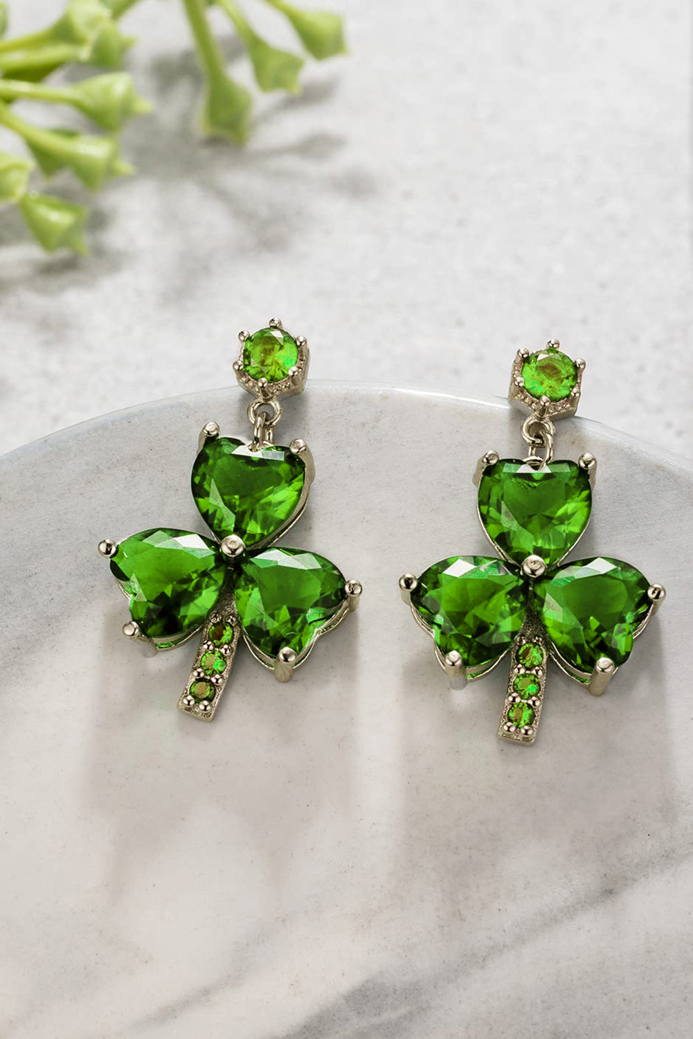 Clover Diamond Studded Dangle Earrings | Mist Green