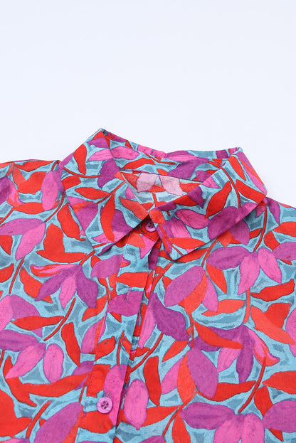 Abstract Floral Button Up Long Puff Sleeve Shirt | Multicolour