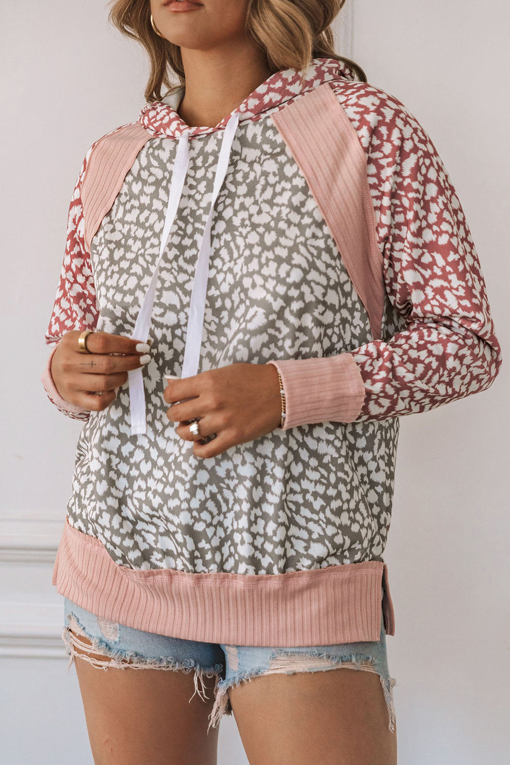 Leopard Long Sleeve Hooded Sweatshirt | Pink