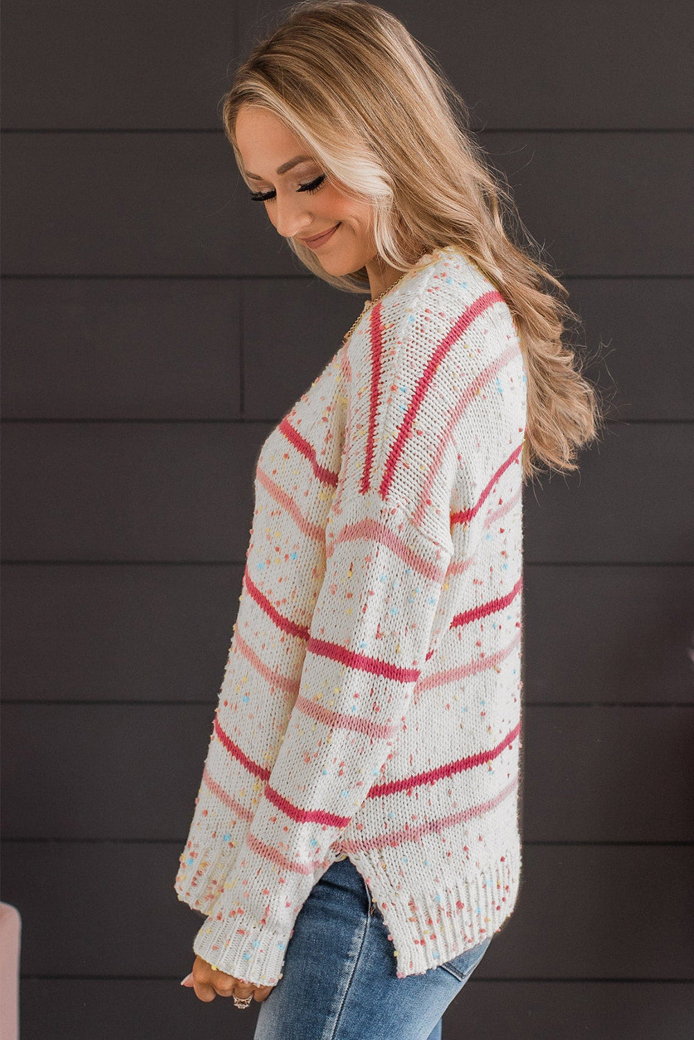 Striped Confetti Knit Sweater | Pink