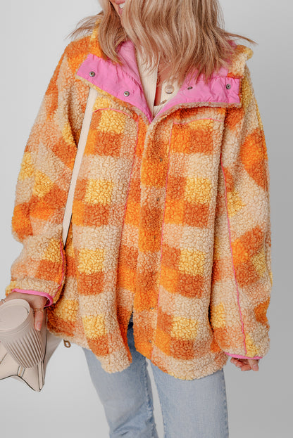 Checkered Sherpa Hooded Jacket | Orange