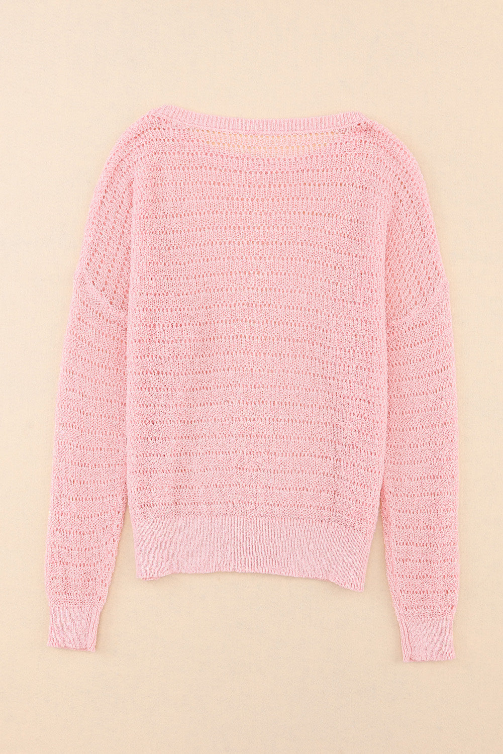 Knitted Eyelets Round Neck Long Sleeve Top | Pink