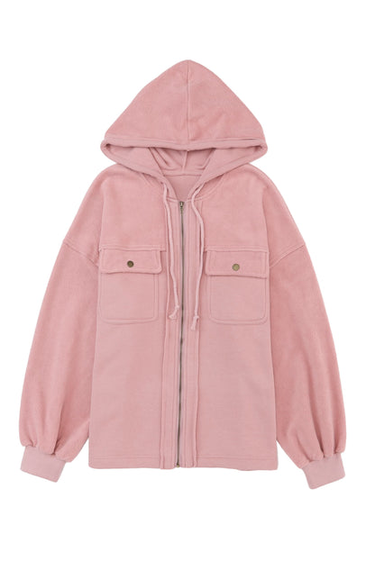 Flap Pocket Drawstring Hood Zip Up Jacket | Pink