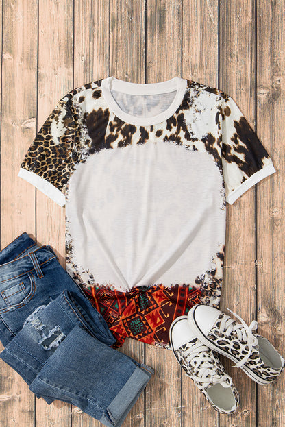 Western Aztec Leopard Print Bleached T Shirt | Dark Brown