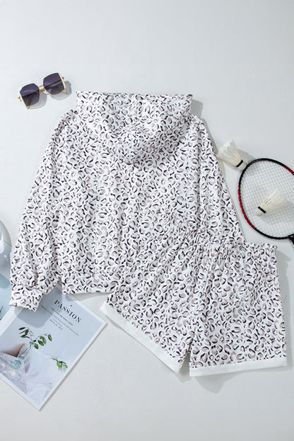 Classic Leopard Hoodie And Shorts Set | White