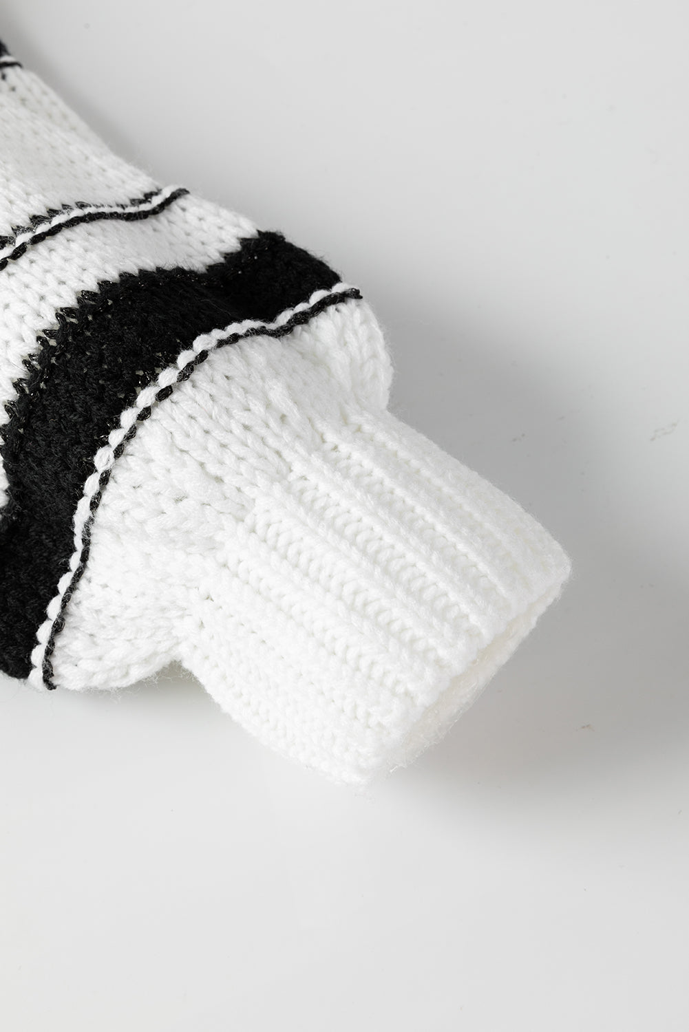 Striped Knit Puff Sleeve Casual Sweater | Black Stripe