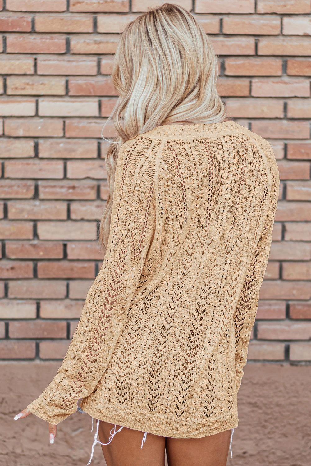 Solid Open Knit Cardigan | Apricot