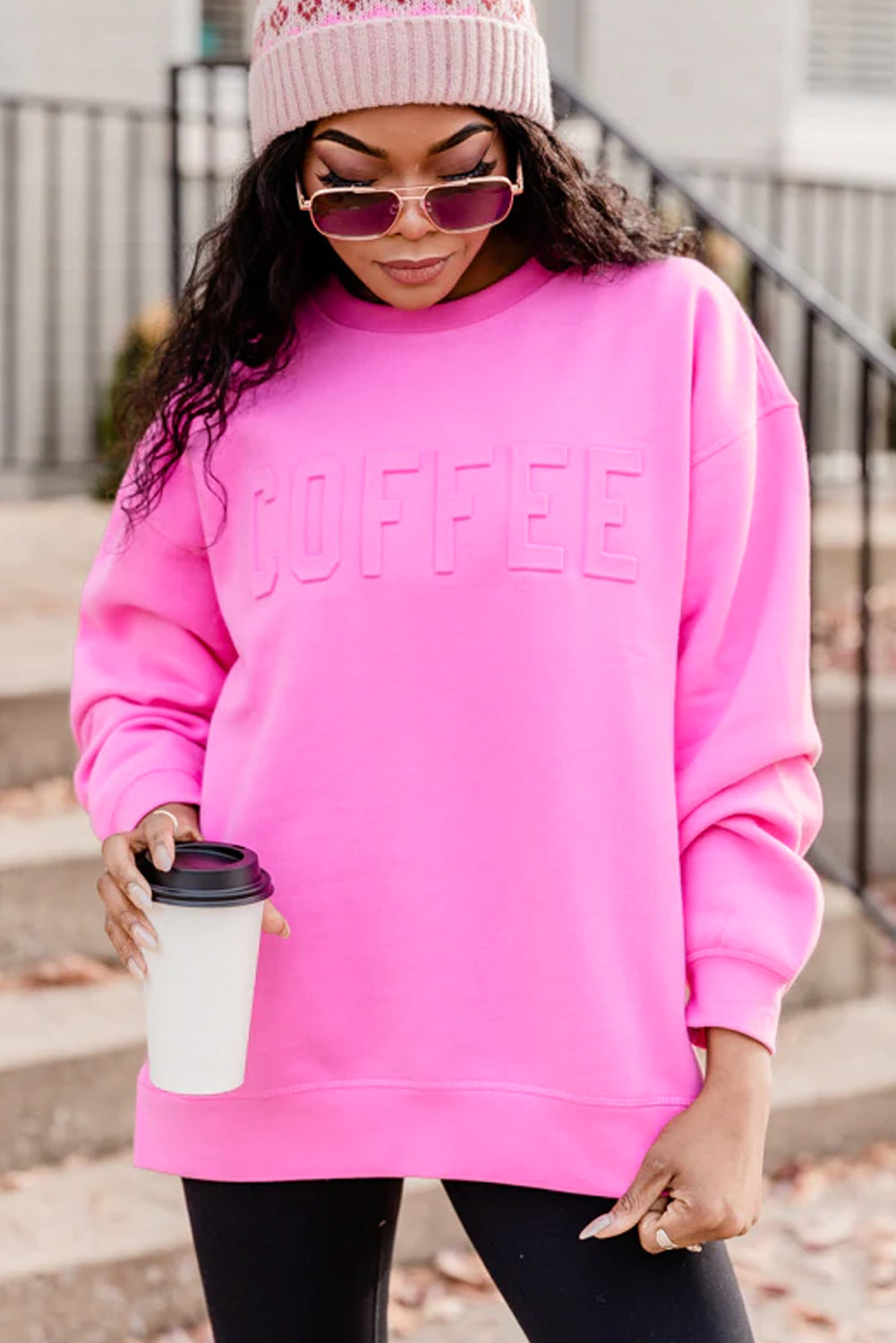 Coffee Letter Embossed Casual Sweatshirt | Bonbon