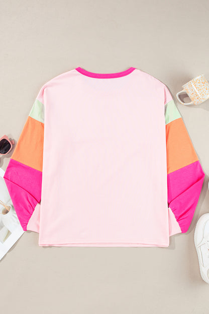 Game Day Rugby Football Graphic Colour Block Sleeve Top | Pink