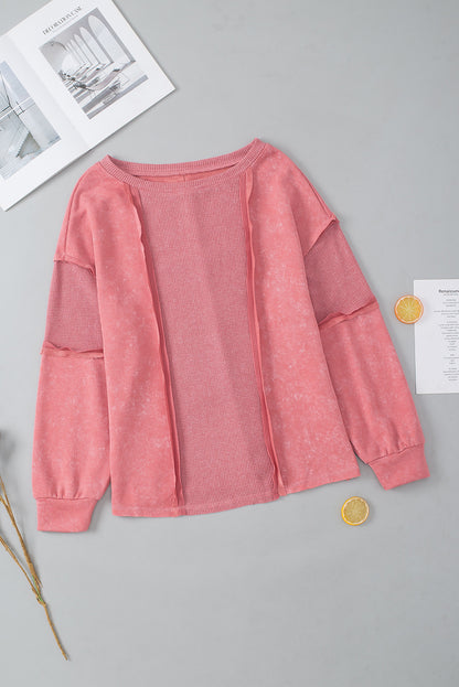 Mineral Wash Patchwork Exposed Seam Sweatshirt | Rose