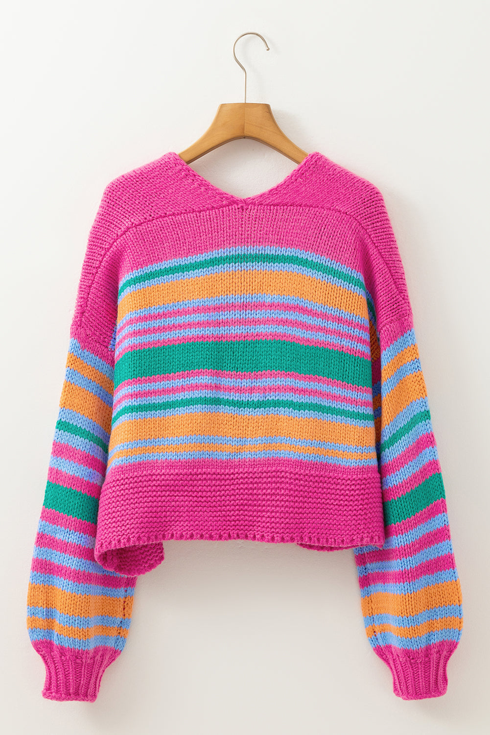 Colourful Puff Sleeve Drop Shoulder Loose Cardigan | Rose Stripe