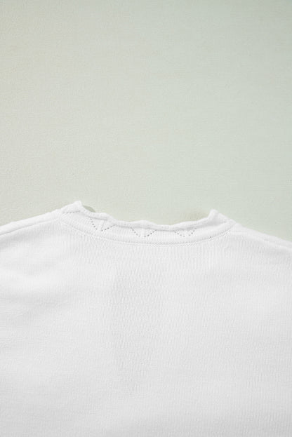 Flower Detail Knitted Notched Neck Sweater | White