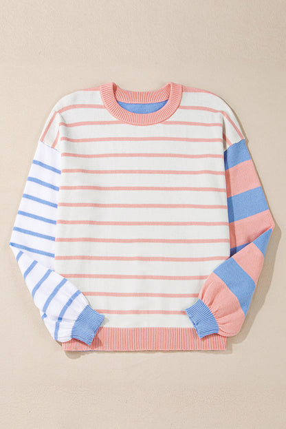 Colourblock Striped Drop Shoulder Cozy Sweater | Pale Chestnut