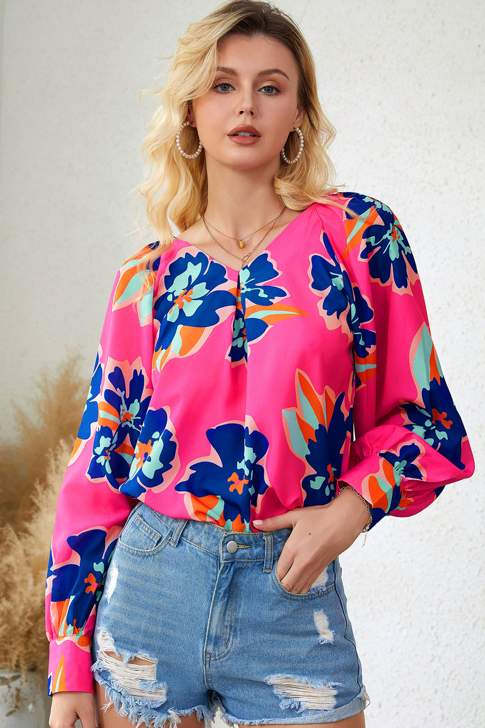 Flower Print Puff Sleeve Blouse | Rose