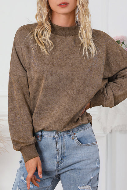 Drop Shoulder Crew Neck Pullover Sweatshirt | Brown