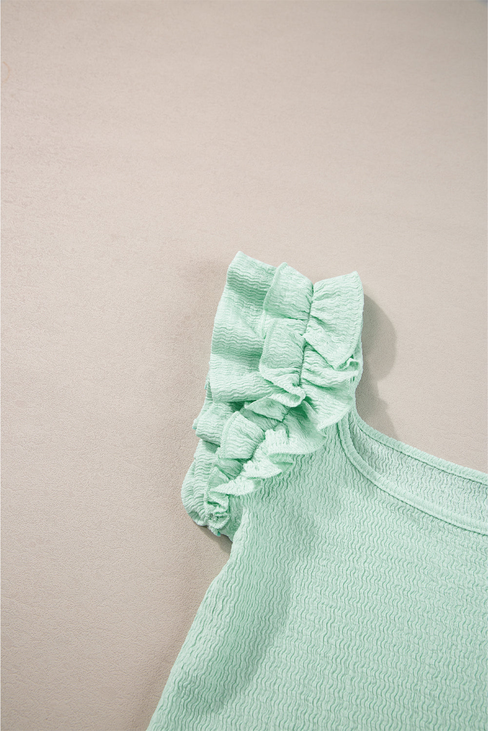 Ruffle Strap Crinkle Textured Tank Top | Clearly Aqua