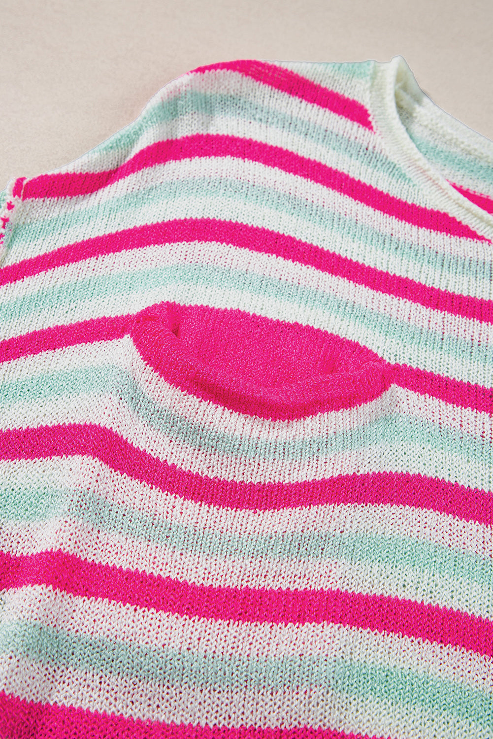 Oversized Drop Shoulder Sweater With Pocket | Rose Stripe