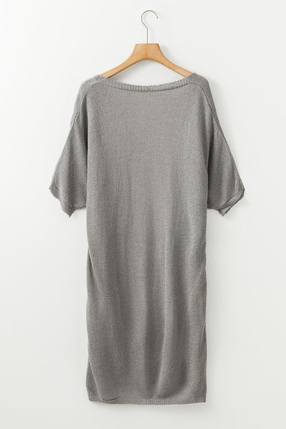 Dolman Half Sleeve Pocketed Long Cardigan | Gray