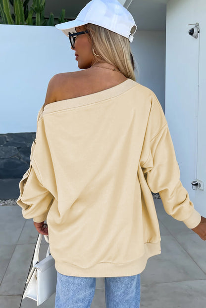 Buttoned Sleeve Dropped Shoulder Sweatshirt | Beige